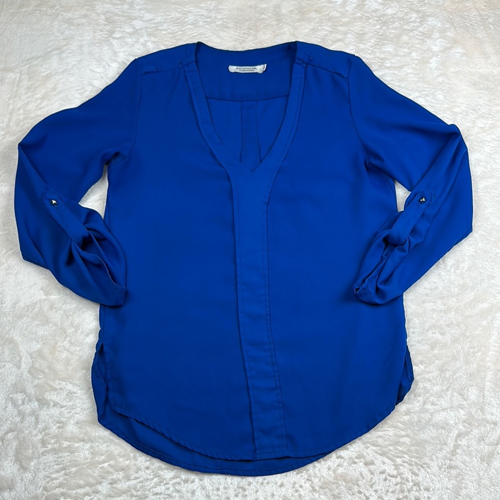 WhosThatGirl Royal Blue Relaxed Blouse with Buttoned Front